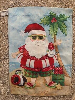 Coastal Christmas Beach Santa and Snowman Small Garden Flag